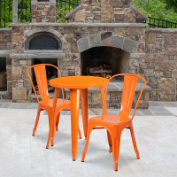Flash Furniture CH-51080TH-2-18CAFE-OR-GG 24" Round Metal Table Set with Cafe Chairs in Orange